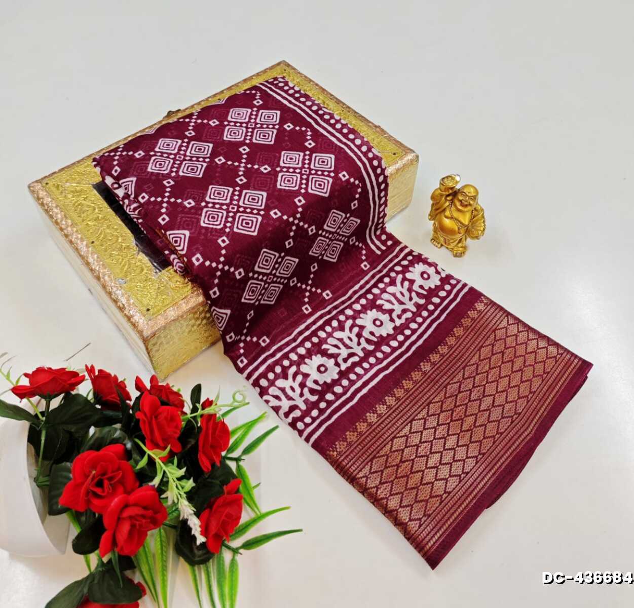 Heritage Soft Cotton Saree with Silver Copper Zari and Contrast Borders
